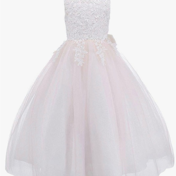 Lace Flower Girl Wedding, Formal, Communion Pink Bow Dress - Picture 1 of 5